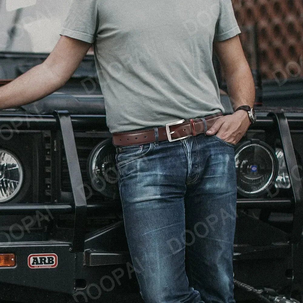 Men Belts Genuine Leather LONG Large Pin Buckle Metal Automatic Buckle Male Belts Strap Male