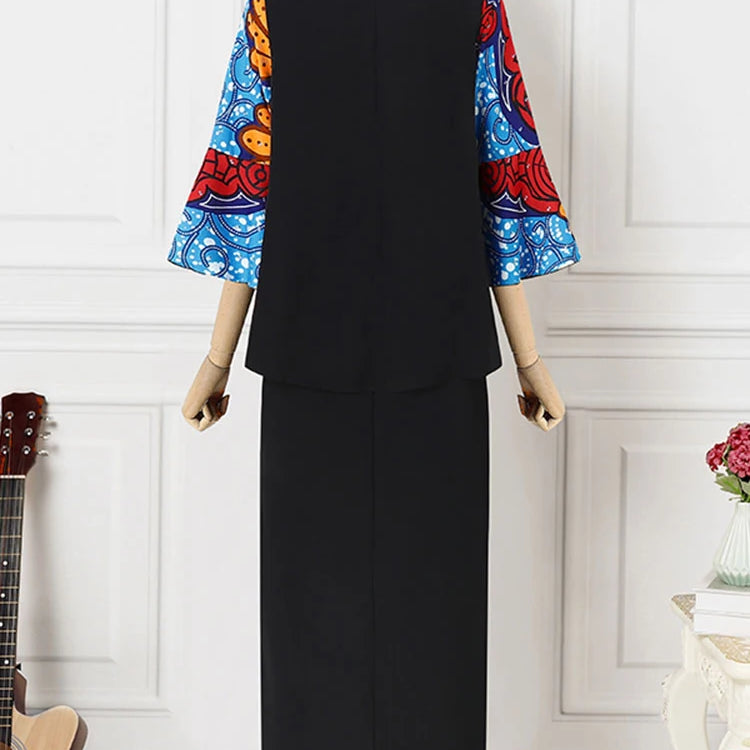 Plus Size VONDA Women Sets 2025 Fashion Suit 3/4 Flare Sleeve Floral Printed Tops And Elastic Waist Maxi Skirts 2Pcs Sets