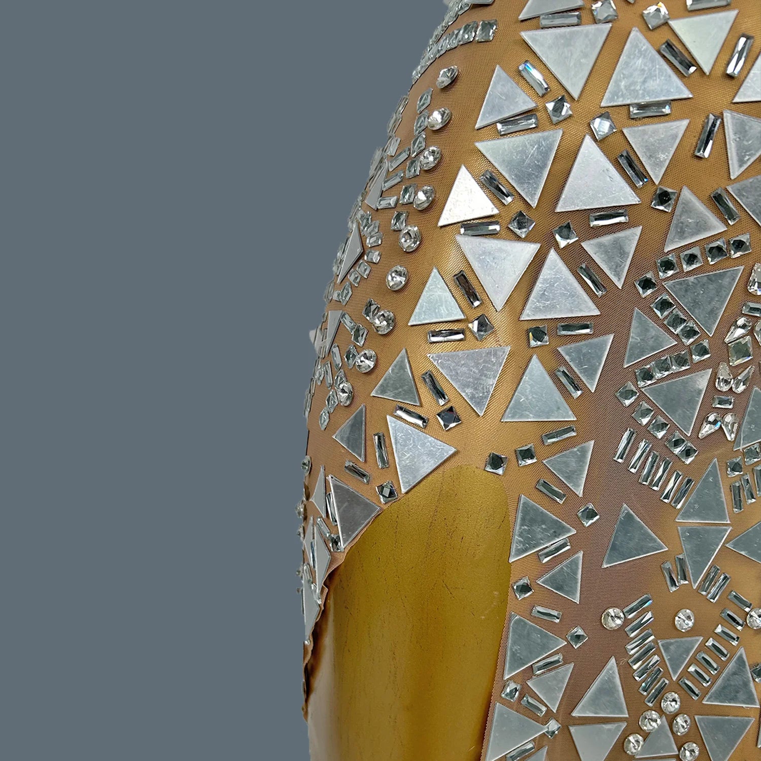 Flashing Mirror Silver Asymmetrical Long Dress Prom Celebrity Evening Party Birthday Gown Female Singer Stage Show Wear Baiwei