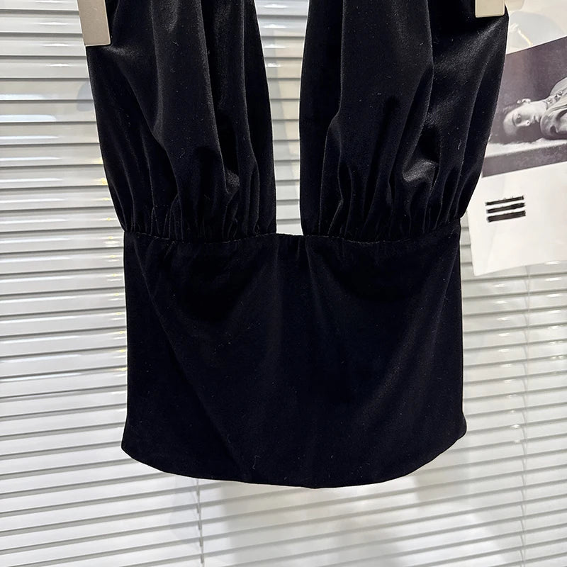 Winter New Fashion Backless Velvet Halter Backless Vest For Women Double-Breasted Short Pants Female Trend 11A07681