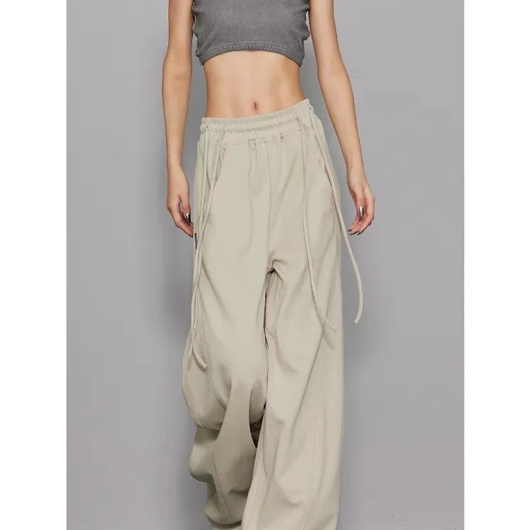 Women's Y2K Wide Leg Elastic Waist Drawstring Baggy Pants Casual Daily Joggers Trousers Vintage Street Mopping Sweatpant