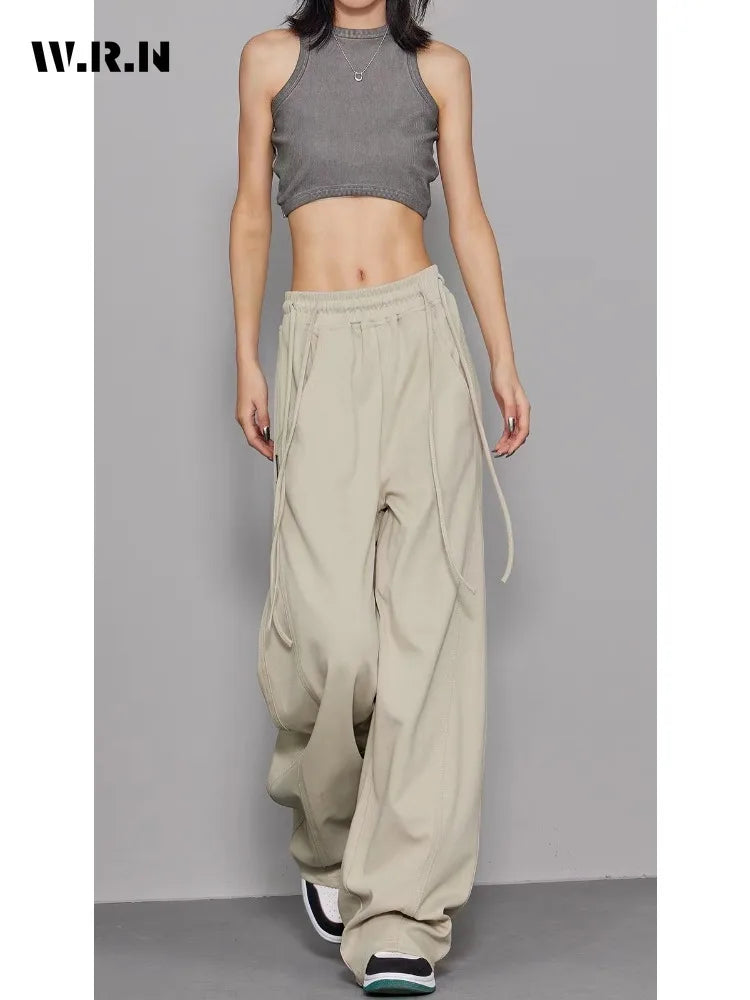 Women's Y2K Wide Leg Elastic Waist Drawstring Baggy Pants Casual Daily Joggers Trousers Vintage Street Mopping Sweatpant