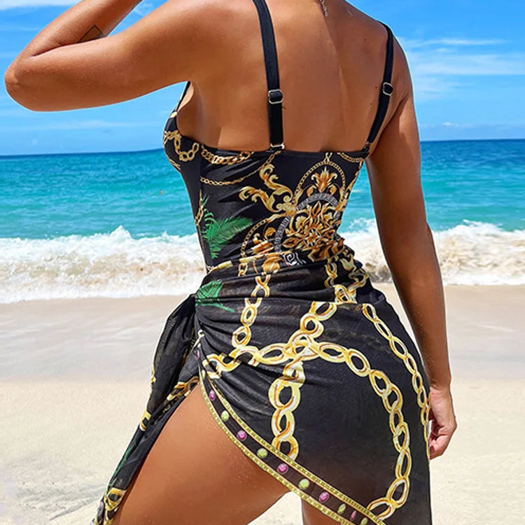 VigoBeviya Sexy Print Strapped 2 Piece Swimwear Women Strapped Push UP One Piece Swimsuit Monokini Backless Bathing Suit
