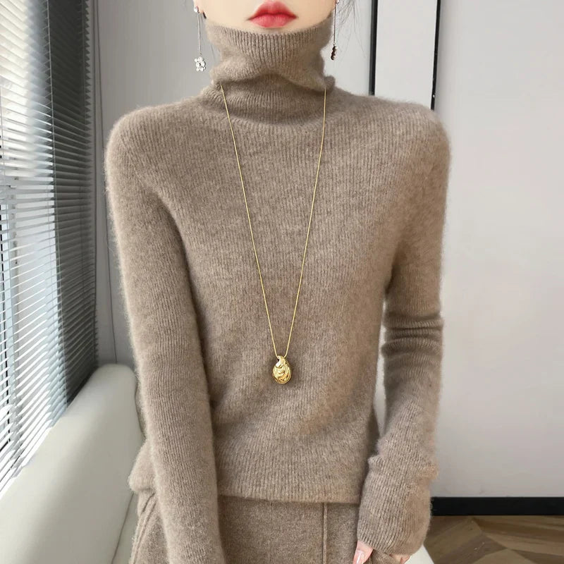 Autumn Winter Cashmere sweater Women Solid Turtleneck Cashmere Sweater Casual Cashmere Sweater Women Camel