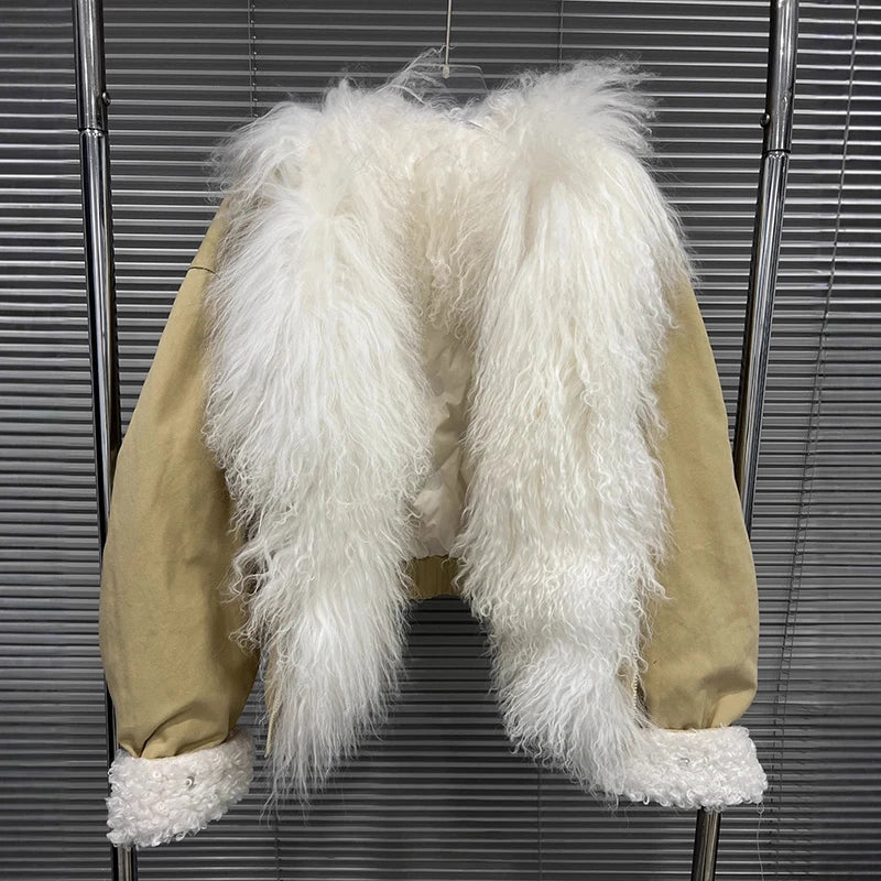 Autumn Winter New Style Casual Versatile Fur Collar Long Sleeve Simple Fashionable Trendy Women's Warm Jacket 11A07906 Light Yellow