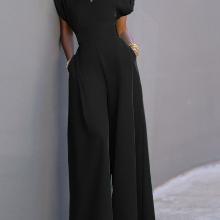 Summer Holiday Overalls Casual Elegant Playsuit Women Short Sleeve Long Rompers Commuting Wide Leg Pants Jumpsuits