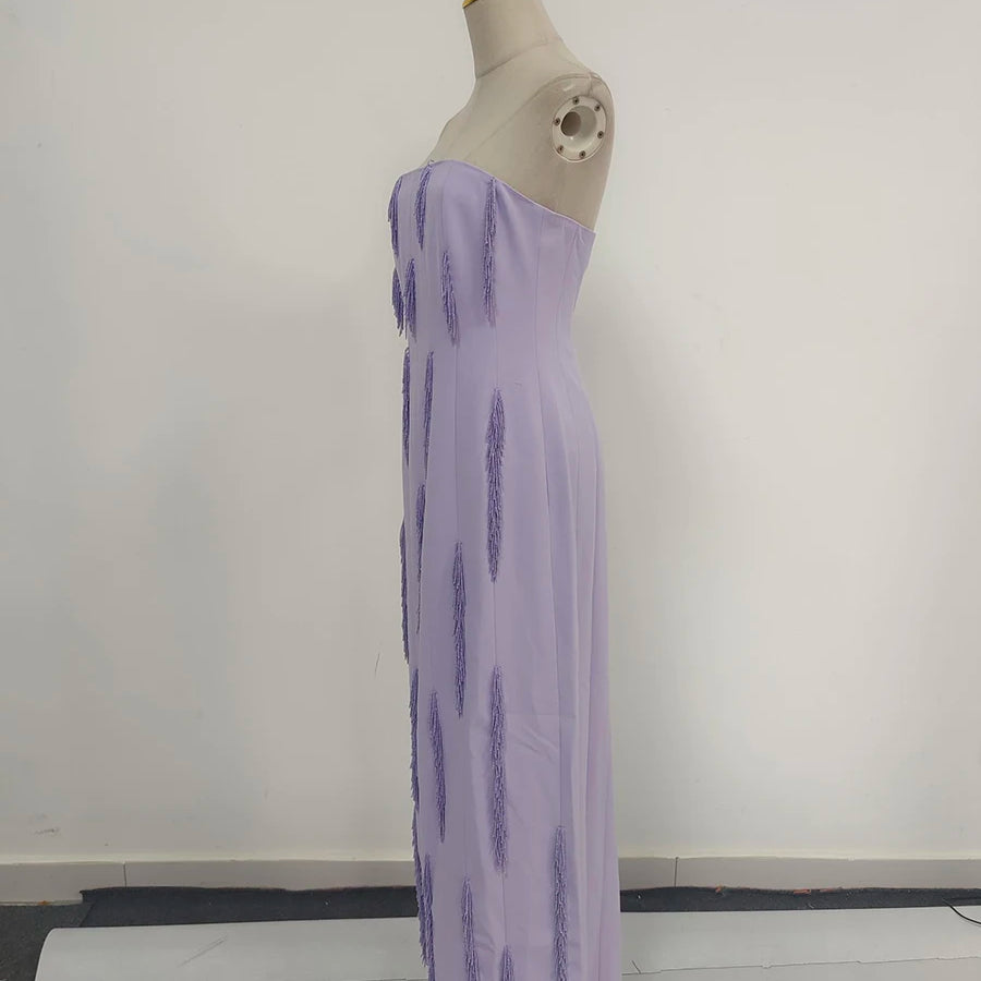 Purple Slimming Spliced Bead Elegant Dresses for Women Strapless Sleeveless Temperament Dress Female Clothing New