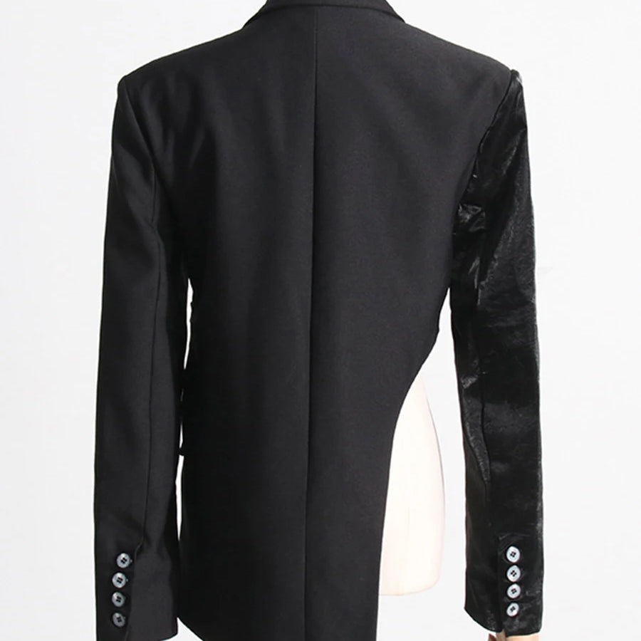 Solid Spliced Zipper Irregular Jackets for Women Lapel Long Sleeves Patchwork Pockets Fshion Jacket Female Clothing