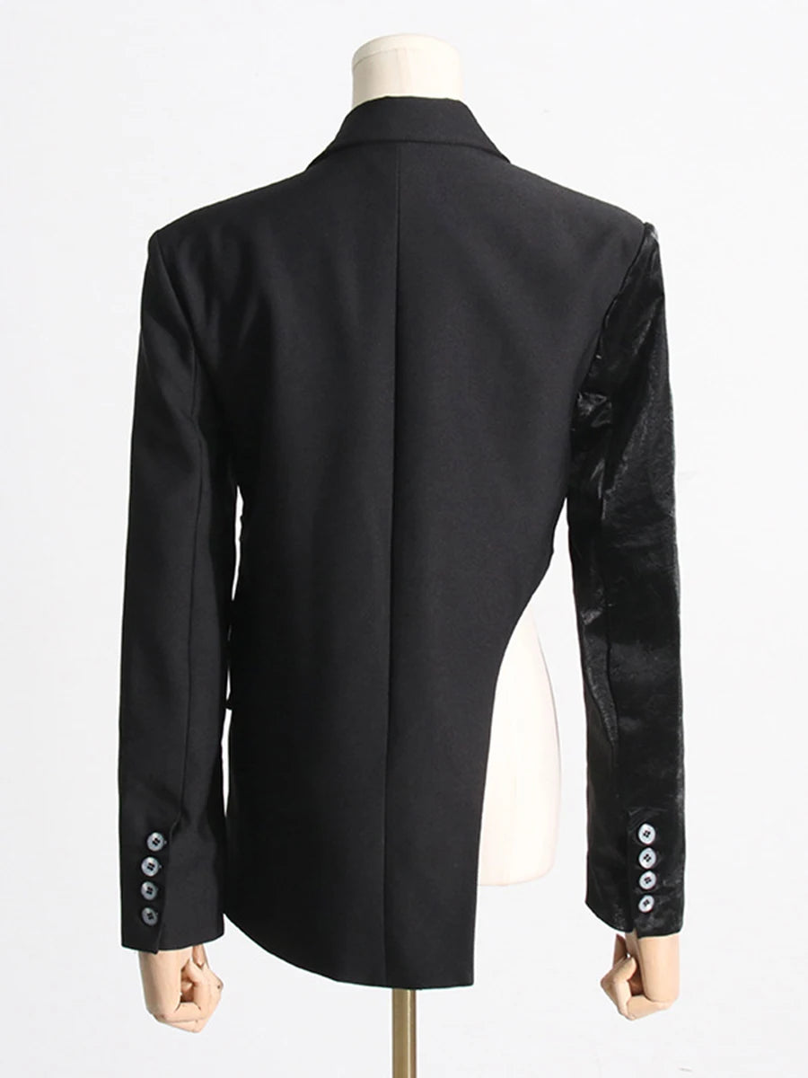 Solid Spliced Zipper Irregular Jackets for Women Lapel Long Sleeves Patchwork Pockets Fshion Jacket Female Clothing