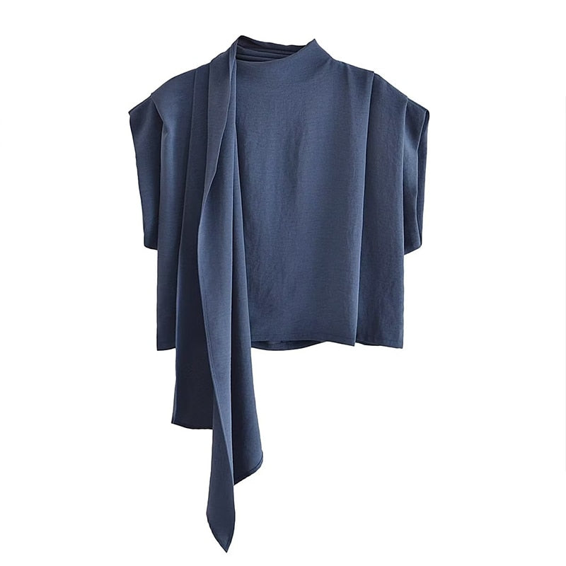 TRAF 2024 Spring/Summer Women's Solid Color Set Wrap Collar Mismatch Sleeveless Causal Top A-line Wide Drop Ankle-Length Skirt