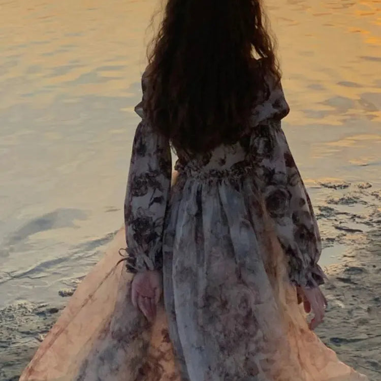 Autumn Floral Fairy Dresses for Women Luxury Designer Slim Korean Princess Dresses Female Chic Elegant Casual Party Dresses