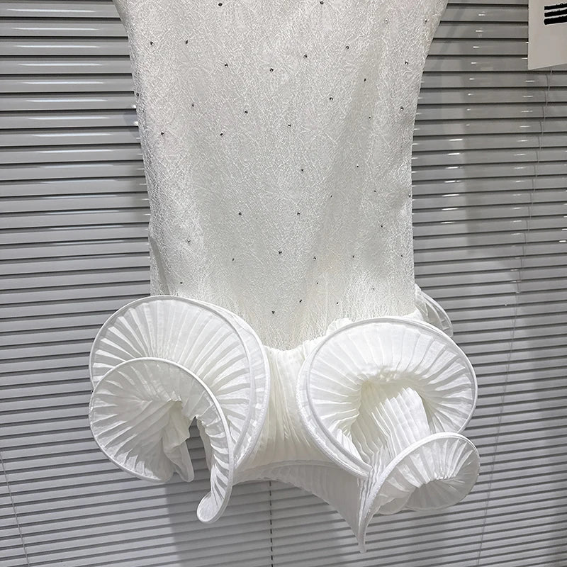 Winter New Fashion Elegant Sweet Rhinestone Ruffle Puff Hem Camisole Dress For Women Evening Party Dresses 11A07663