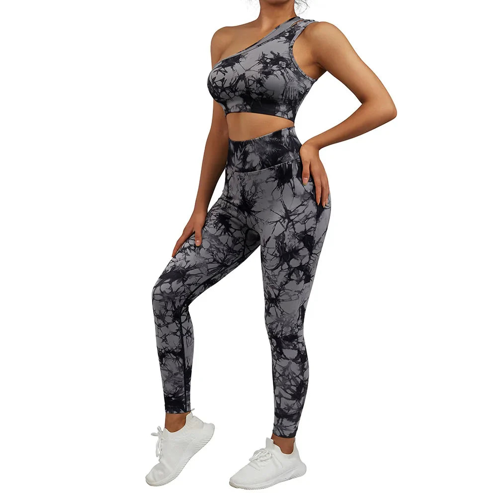 One Shoulder Yoga Sets Women Sportswear Gym Clothing High Waist Leggings Workout Gym Outfits Fitness Wear Sports Yoga Suits SS321BG