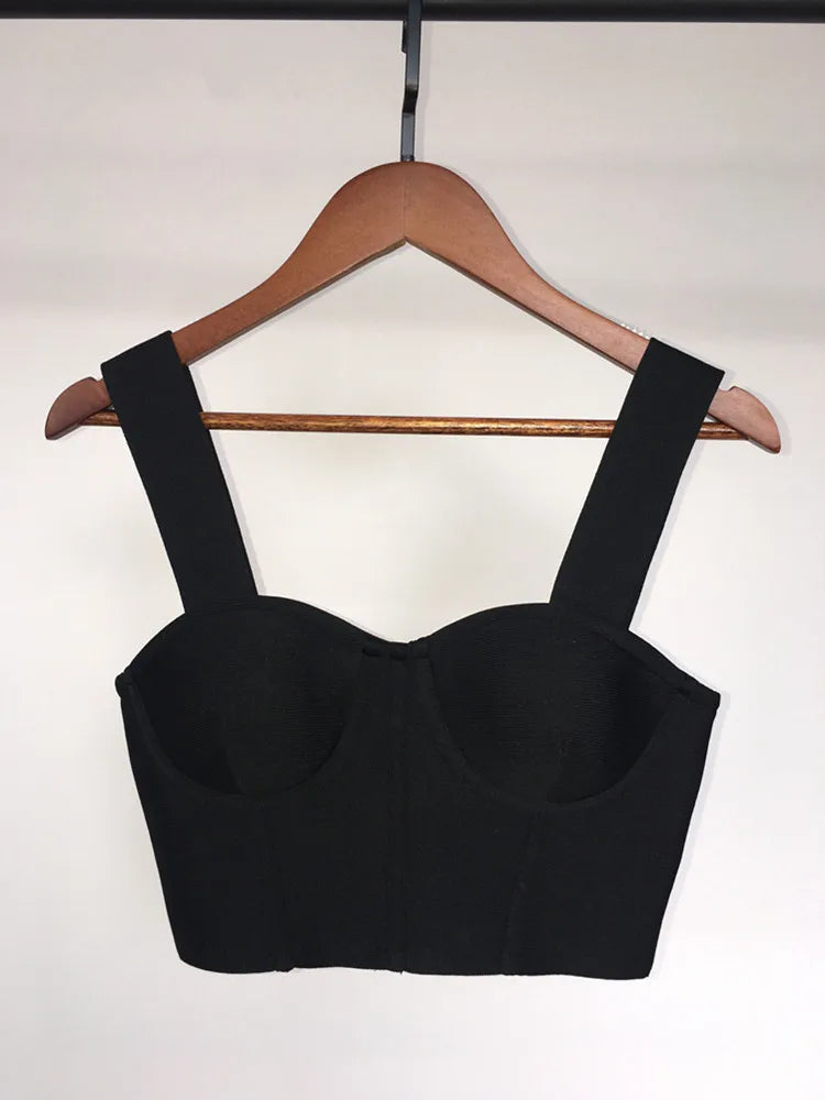 Women Summer Soild Sexy Strapless Backless Orange Black White Camis Bandage Tops 2023 Celebrity Designer Fashion High Street Top black