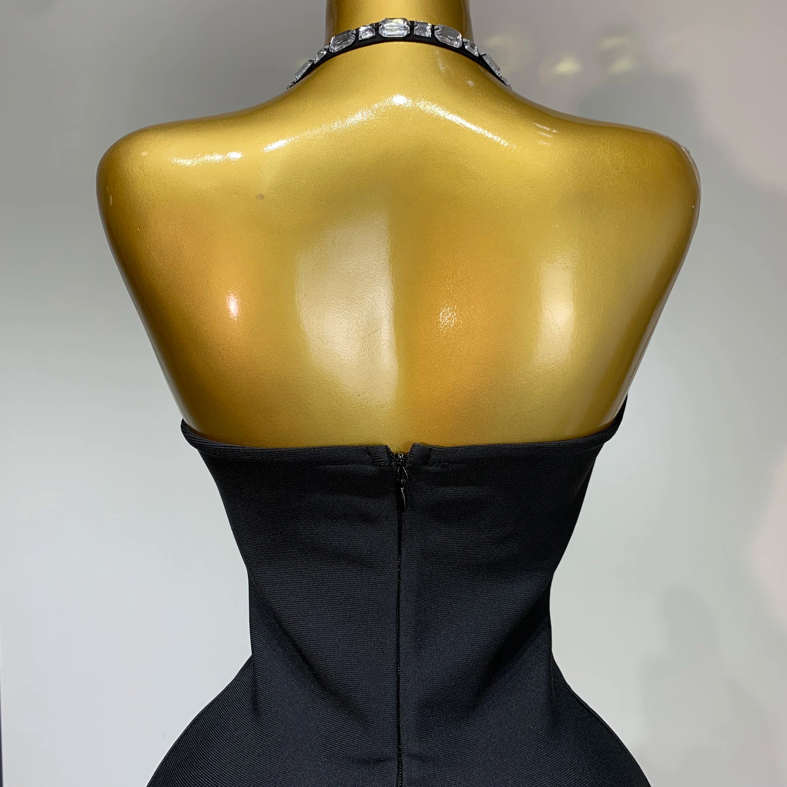 Women Sexy Halter Backless Diamonds Black Sleeveless Bodycon Bandage Dress Evening Club Party Gowns Luxury Birthday Dress