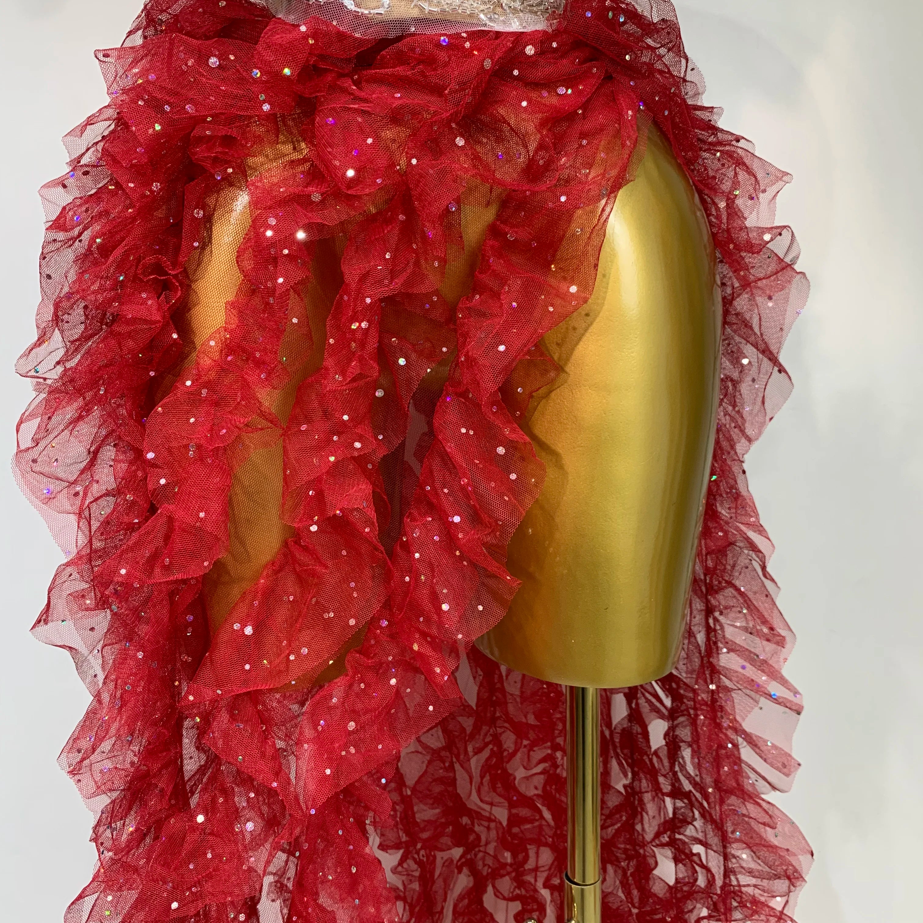 Women Sexy Strapless Mesh two Pieces Set Bodycon Long Dress High Split Nightclub Party Luxury Birthday Singer Stage Outfit