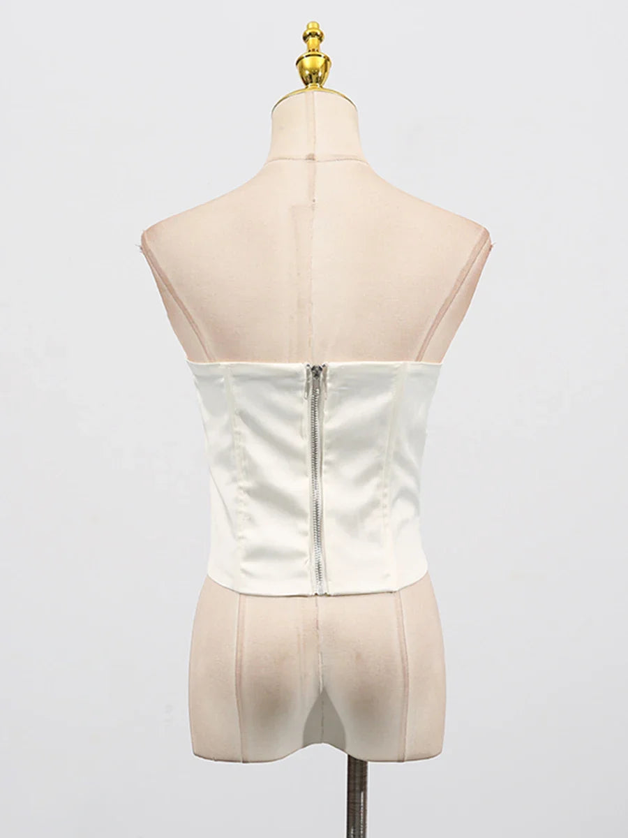 Solid Slimming Spliced Chain Tanks for Women Strapless Sleeveless Patchwork Bead Tank Female Fashion Clothing New