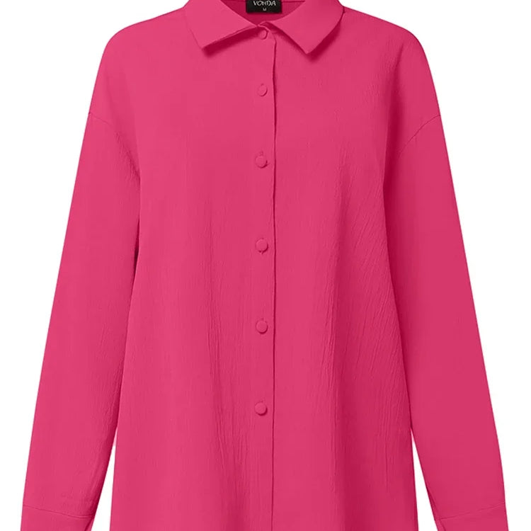 Plus Size 5XL VONDA Women Sets 2025 Autumn Casual Lapel Loose Two-Piece Suits Elegant Tops and Wide Leg Pants Matching Sets