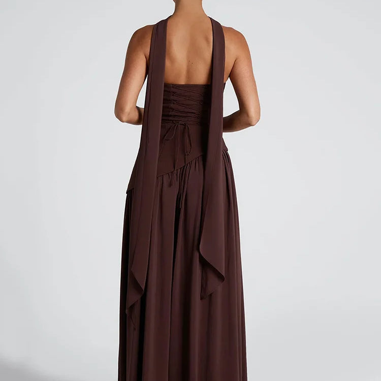 Mozision Strapless Off-shoulder Sexy Maxi Dress For Women Gown Patchwork Scarf Collar Thigh High Split Club Party Long Dress