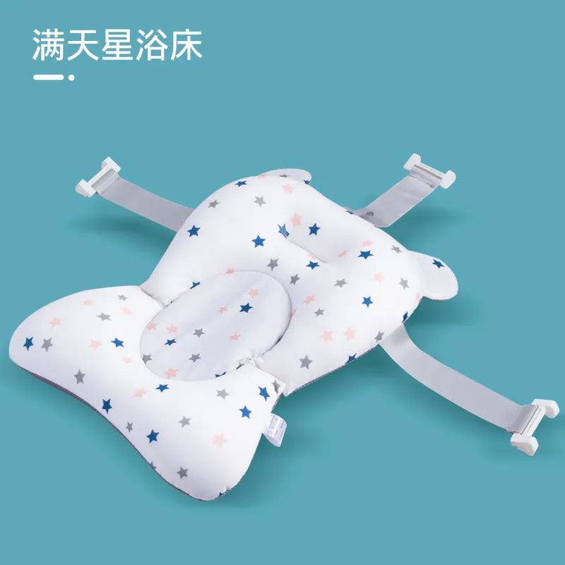 Portable Baby Bathtub Pad Ajustable Bath Tub Shower Cushion Newborn Support Seat Mat Foldable Baby Bath Seat Floating Water Pad White Star