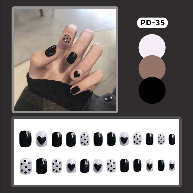 24pcs Lemon Short Wear Tips Nail False Patch Press on Nails Supplies for Professionals Artifical Fake Nails Faux Ongles Uñas PD-35-Fake Nails Art