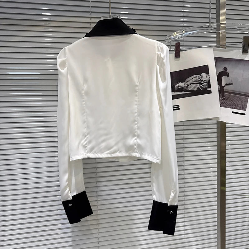 Winter New Elegant Fashion Sequin Embroidery Flower Collar Contrast Heavy Industry Shirt For Women Casual Top 11A07560