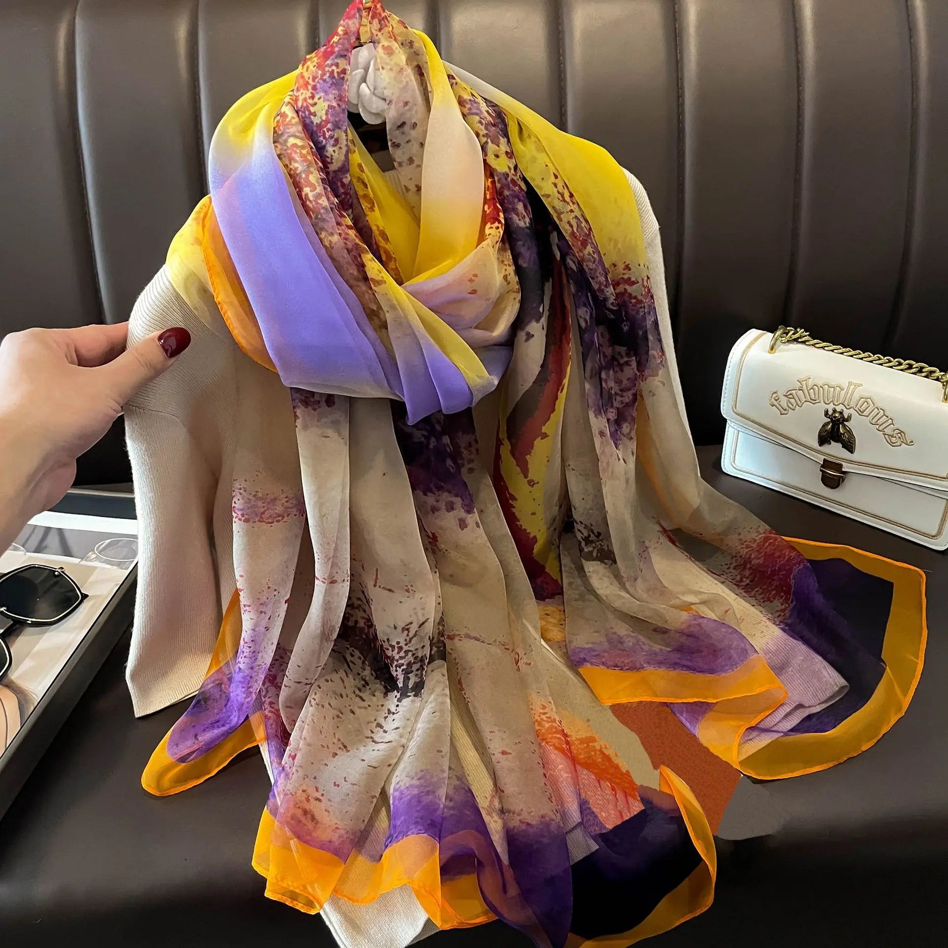 Silk Scarf Foulard Female Headbanda Luxury Hijab Women Soft Warm Pashmina Beach Scarves Echarpe Shawl Large Wrap Echarpe Bandana see chart 68