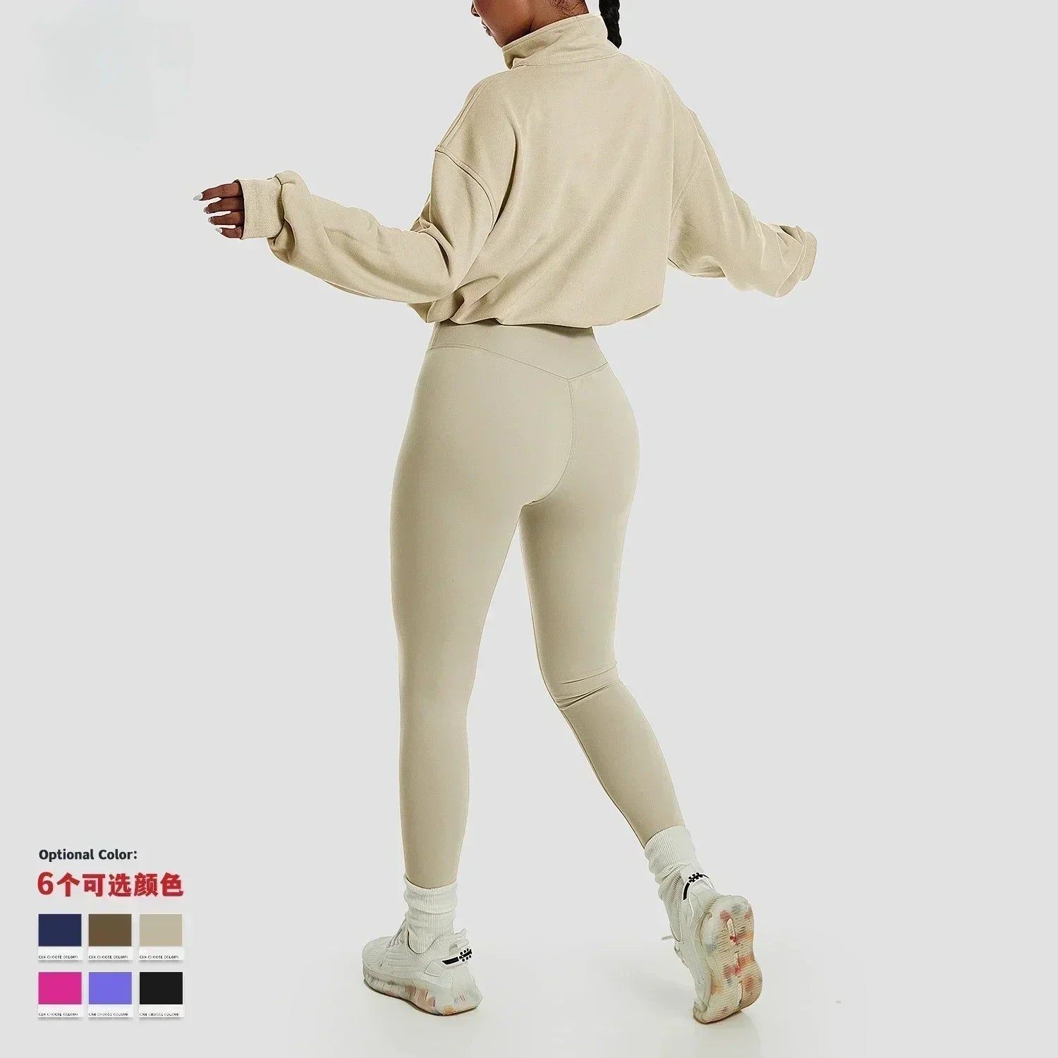 Yoga Pullover High Neck Fitness Sports Sweater Women's Running Rope Zipper Women's Loose Long sleeved Sweater