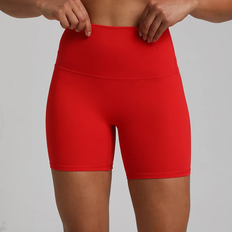 No Front Seam High Waisted Biker Shorts Sport Women Fitness Spandex Leggings Booty Buttery Soft Gym Workout Yoga Shorts 5 Inches Christmas Red