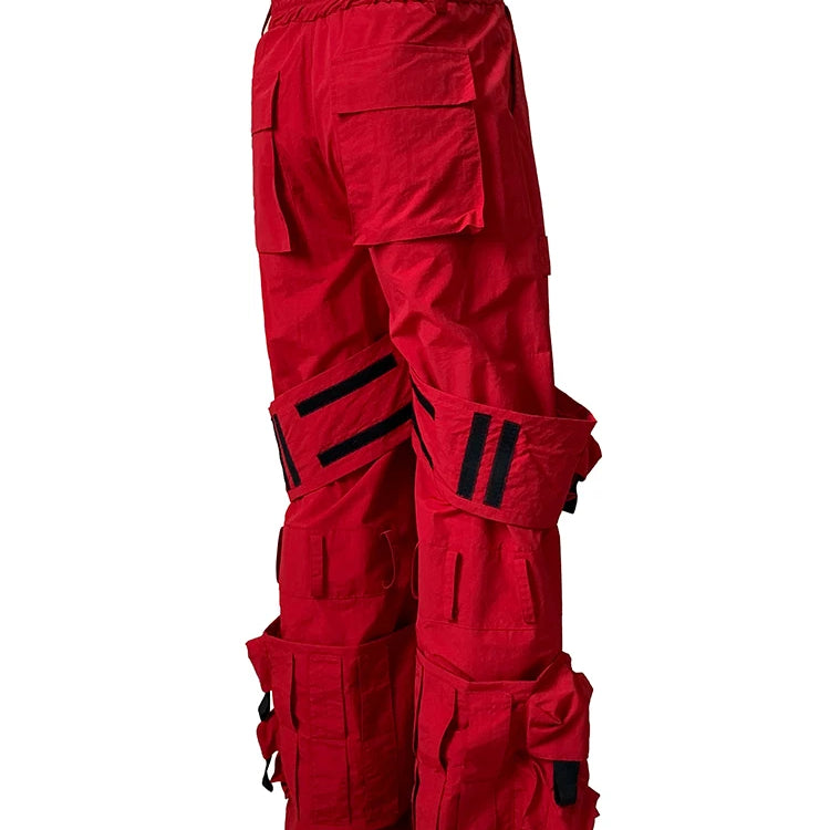 Lautaro Autumn Long Red Waterproof Nylon Cargo Techwear Pants Cyberpunk for Men Many Pockets Luxury Designer Emo Clothes 2025