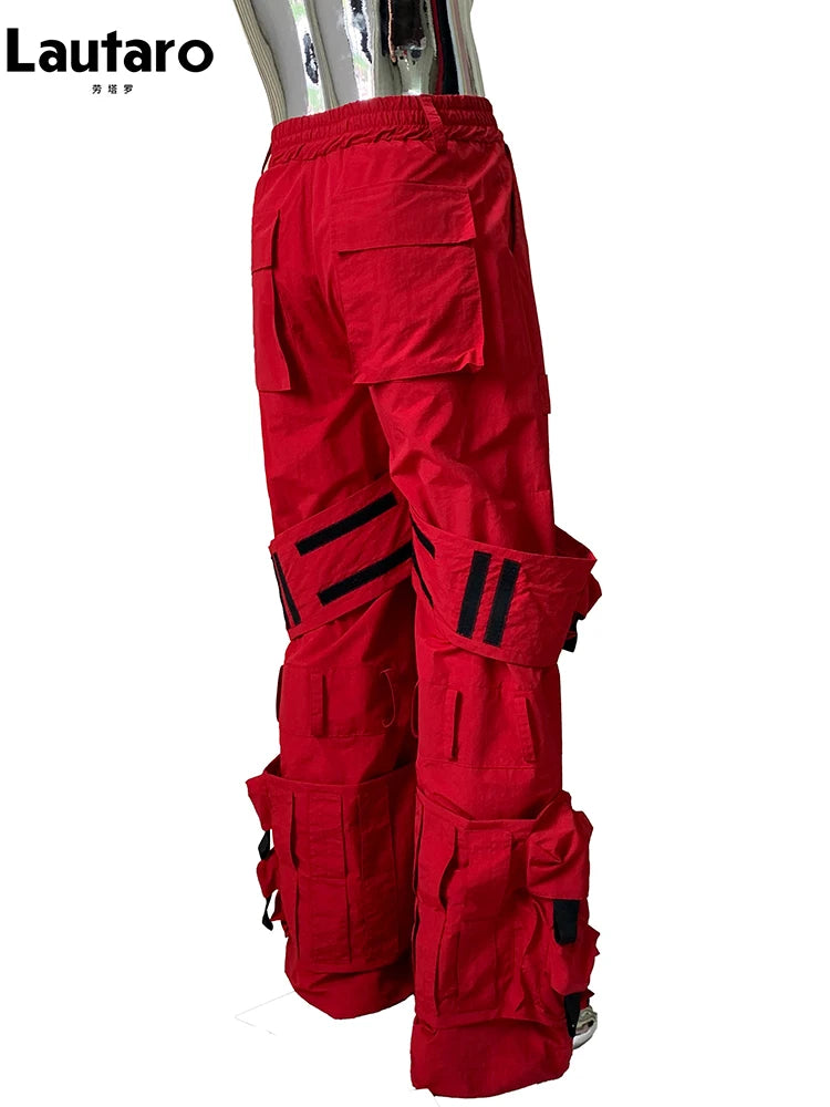 Lautaro Autumn Long Red Waterproof Nylon Cargo Techwear Pants Cyberpunk for Men Many Pockets Luxury Designer Emo Clothes 2025
