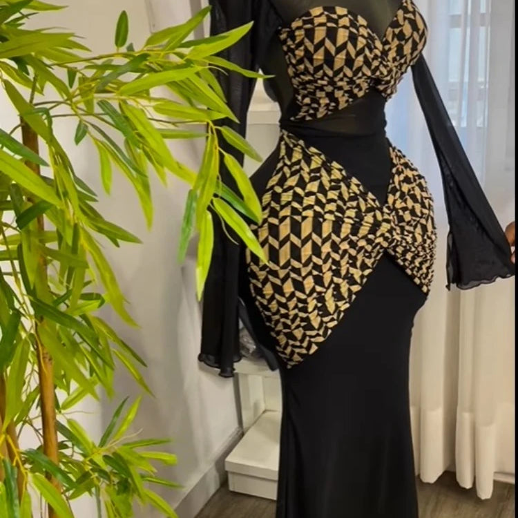 Women Houndstooth Printed Long Sleeve Draped Ruched Bodycon Midi Mini Dress 2025 Vacation Sexy Party Evening Dresses