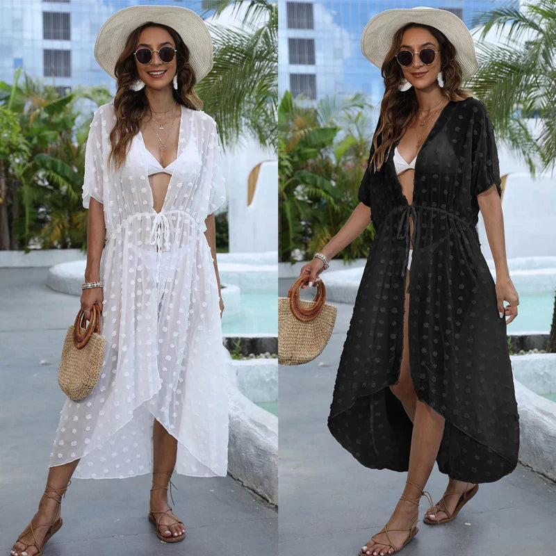 White Beach Dress Woman Black Cover Up for Swimsuit Beach Cover Woman Luxury Fashion Long Maxi Dress Outing Robe Beachwear