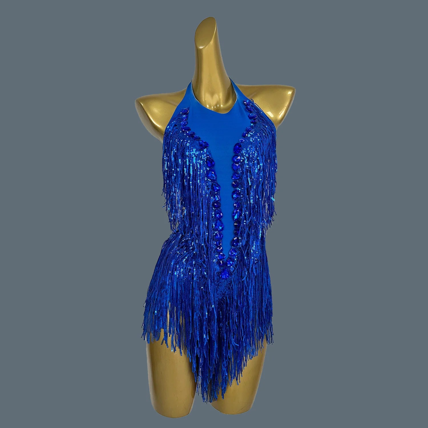 Sparkly Women White Tassel Leotard Sexy Pearls Sequins Fringes Bodysuit Club Performance Wear Party Stage Dance Costumes Shuye Royal Blue One Size