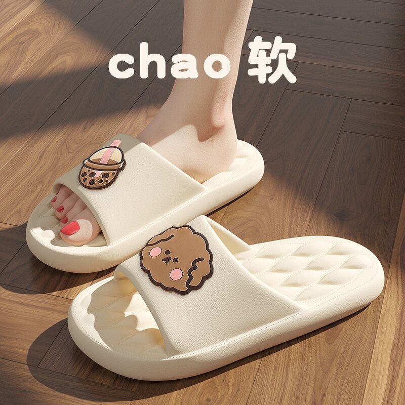 Solid Bear Slippers Cartoon Graffiti Shoes Women Summer Flip-Flops Beach Sandals Thick Platform Soft Cozy Casual Home Slippers white2
