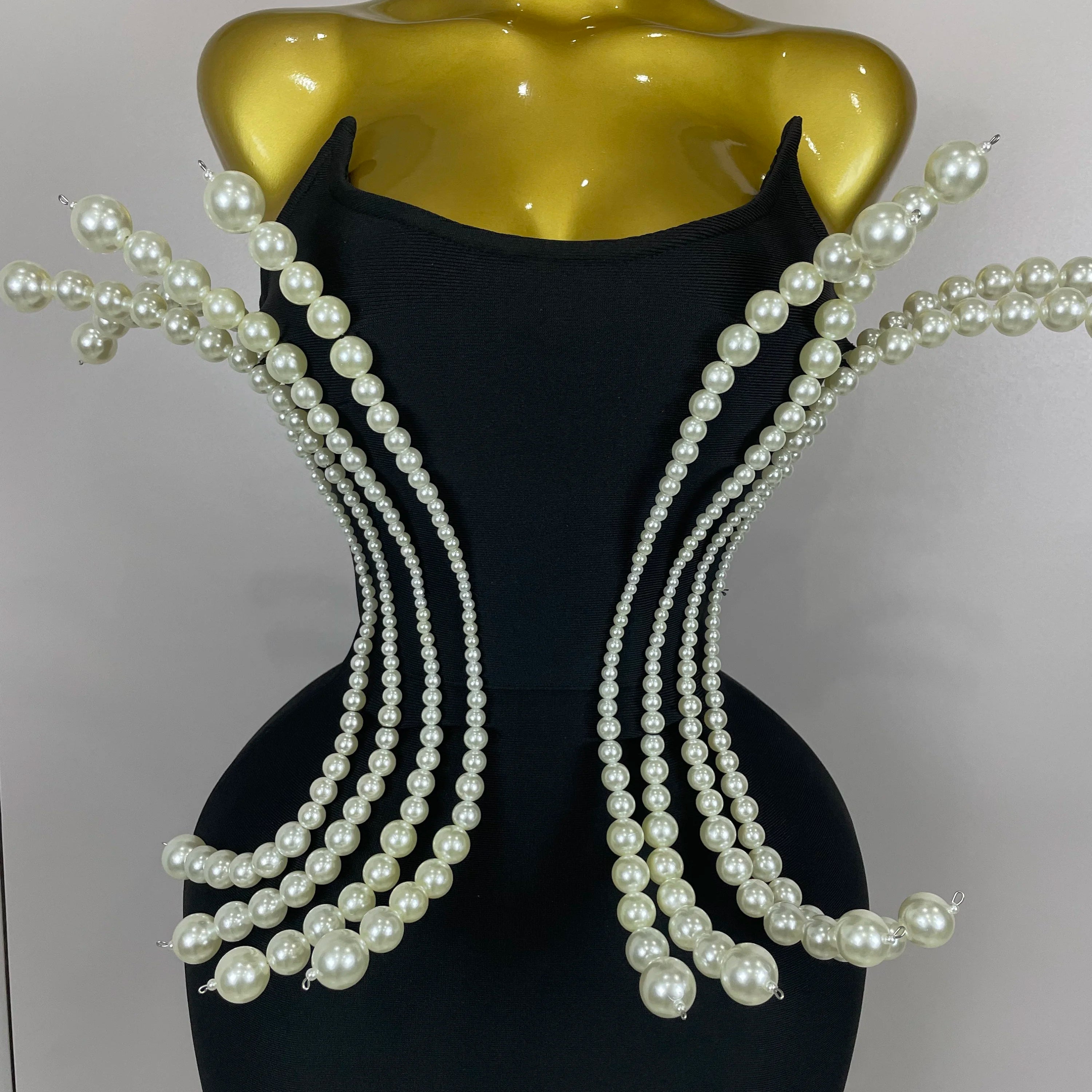 2025 New Sexy Strapless Pearl Beading Bodycon Long Bandage Dress Women Fashion Elegant Evening Party Luxury Birthday Dresses