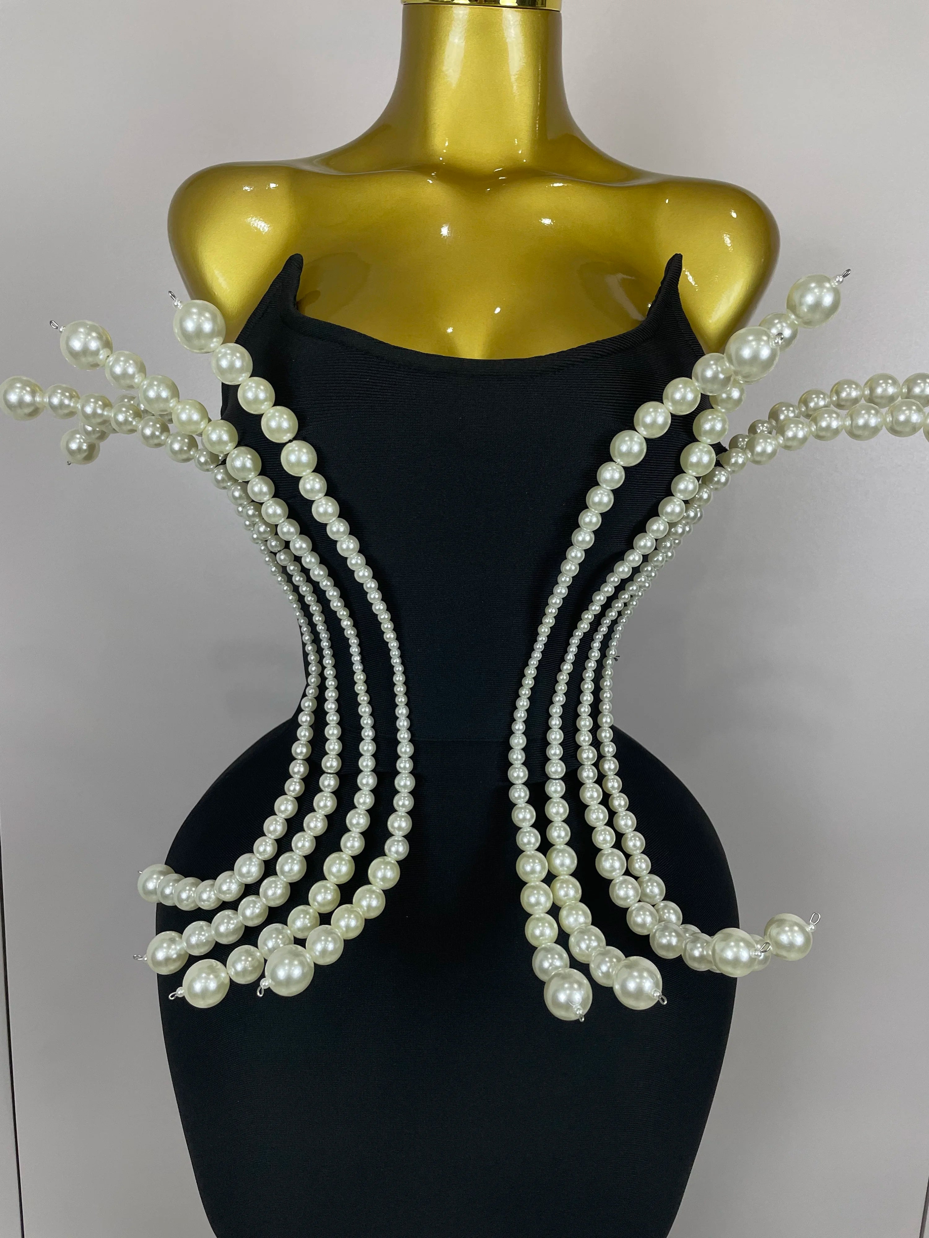 2025 New Sexy Strapless Pearl Beading Bodycon Long Bandage Dress Women Fashion Elegant Evening Party Luxury Birthday Dresses