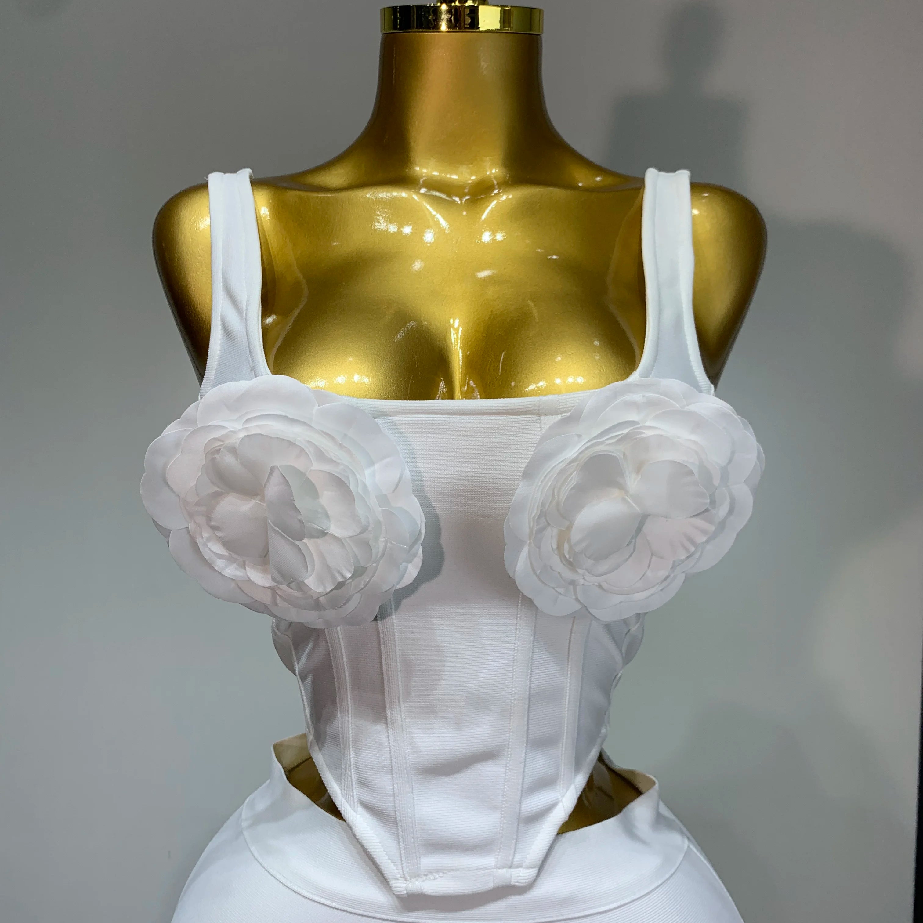 Women Sexy Square Collar Backless Flower Bandage Two Piece Set 2025 Knitted Elegant Evening Club Party Clothing