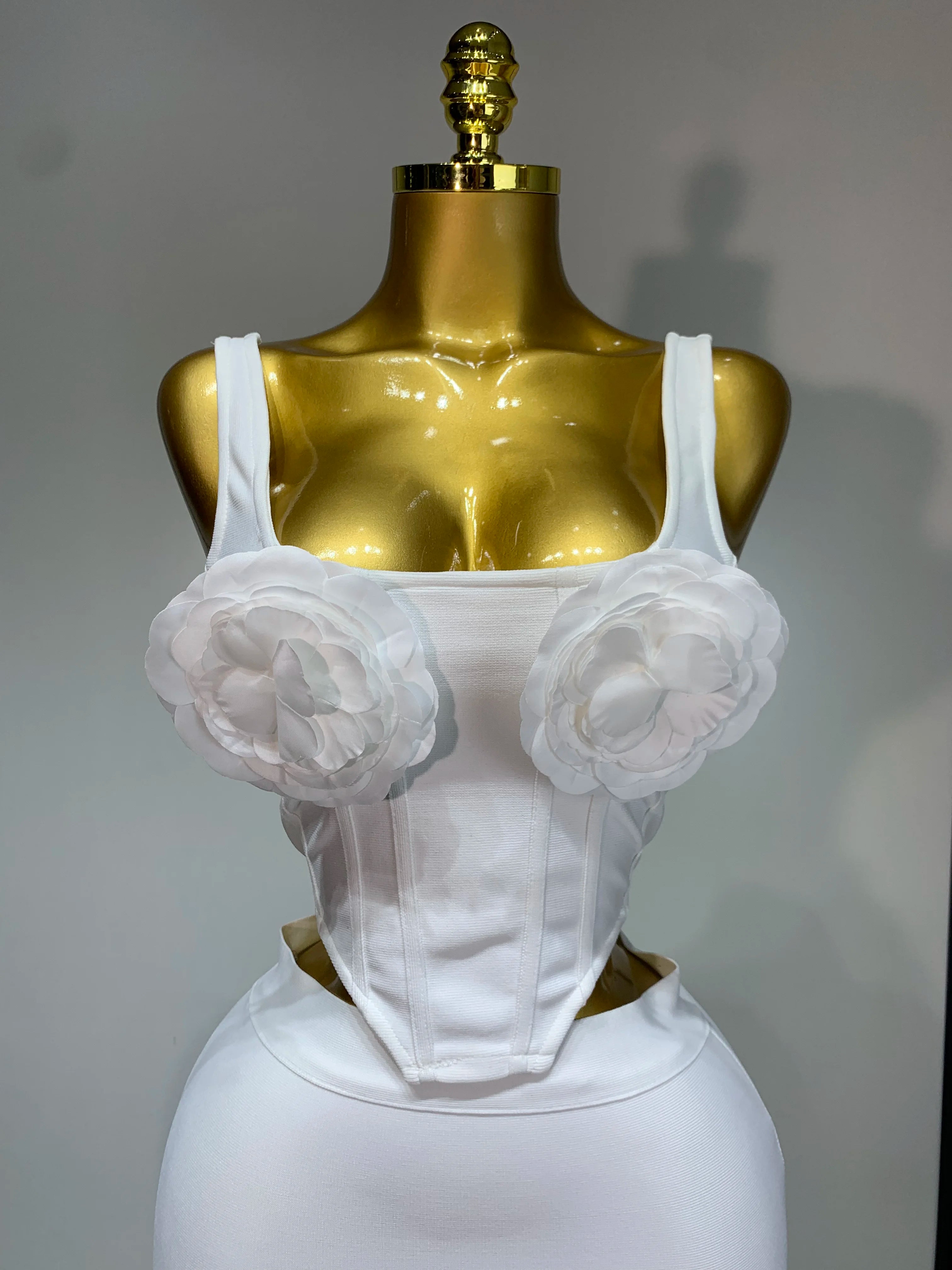 Women Sexy Square Collar Backless Flower Bandage Two Piece Set 2025 Knitted Elegant Evening Club Party Clothing