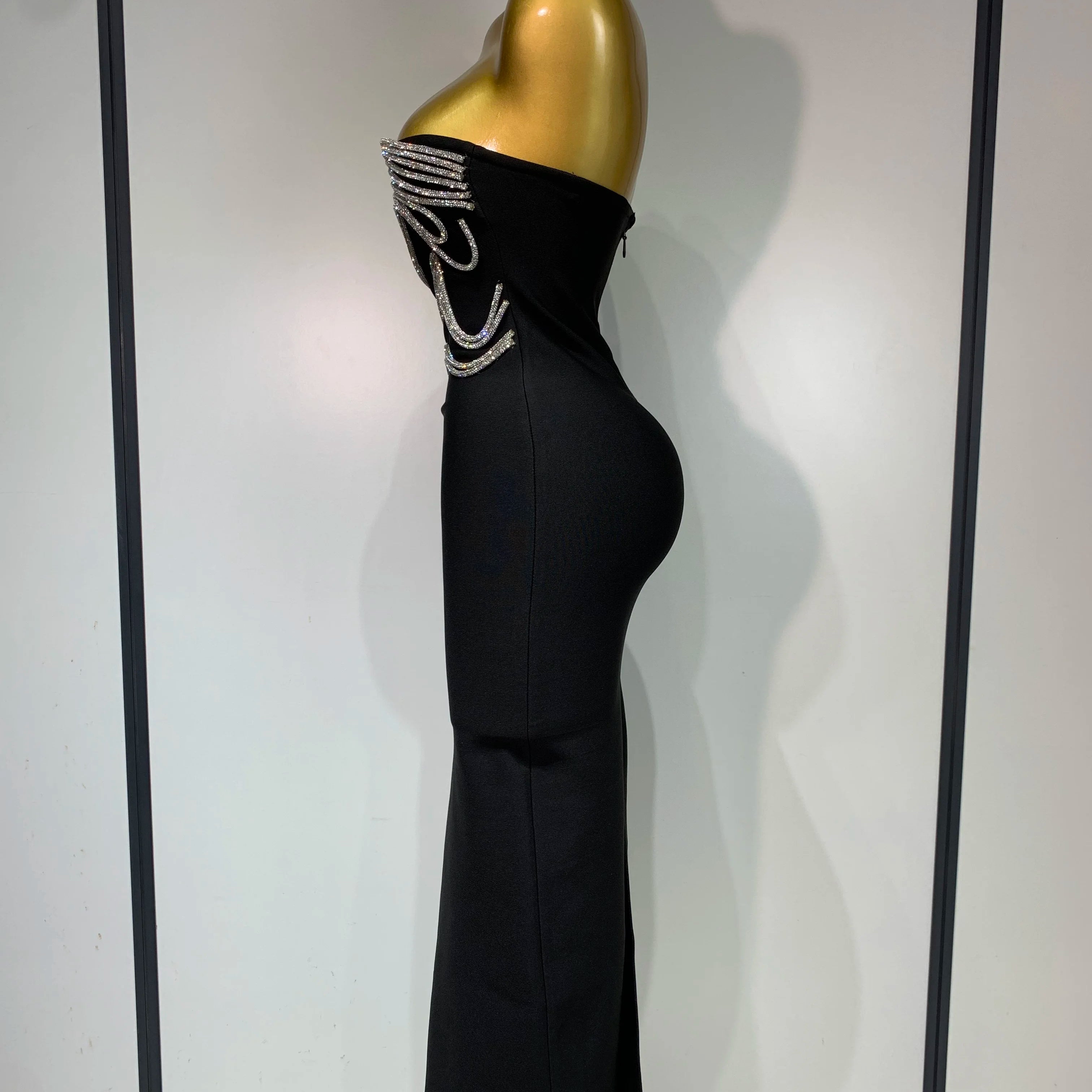 Women Sexy Strapless Diamond Lines Bodycon Bandage Long Dress Celebrity Red Carpet Dress Elegant Evening Birthday Party Dresses