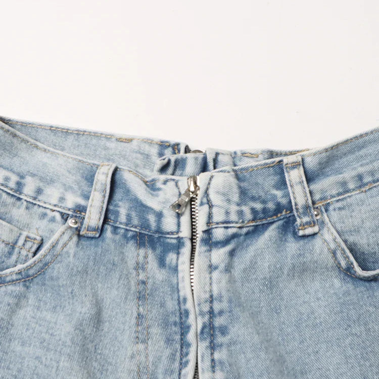 CHICEVER Minimalist Loose Denim Trouser For Women High Waist Patchwork Pockets Irregular Casual Solid Pant Female Summer Clothes