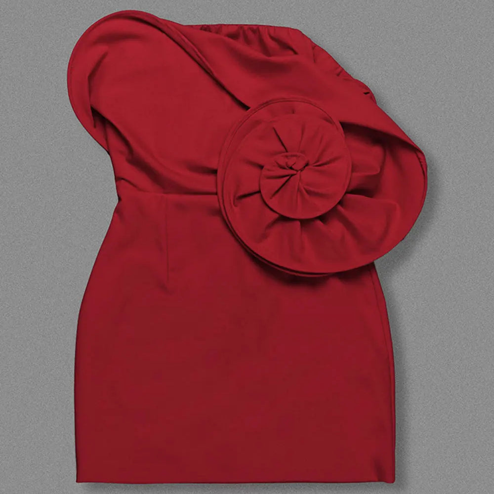 2024 Sexy Women 3D Flower Design Christmas Dress Strapless Sleeveless Bodycon Bareback Mini Dress Cocktail Evening Party Vestido