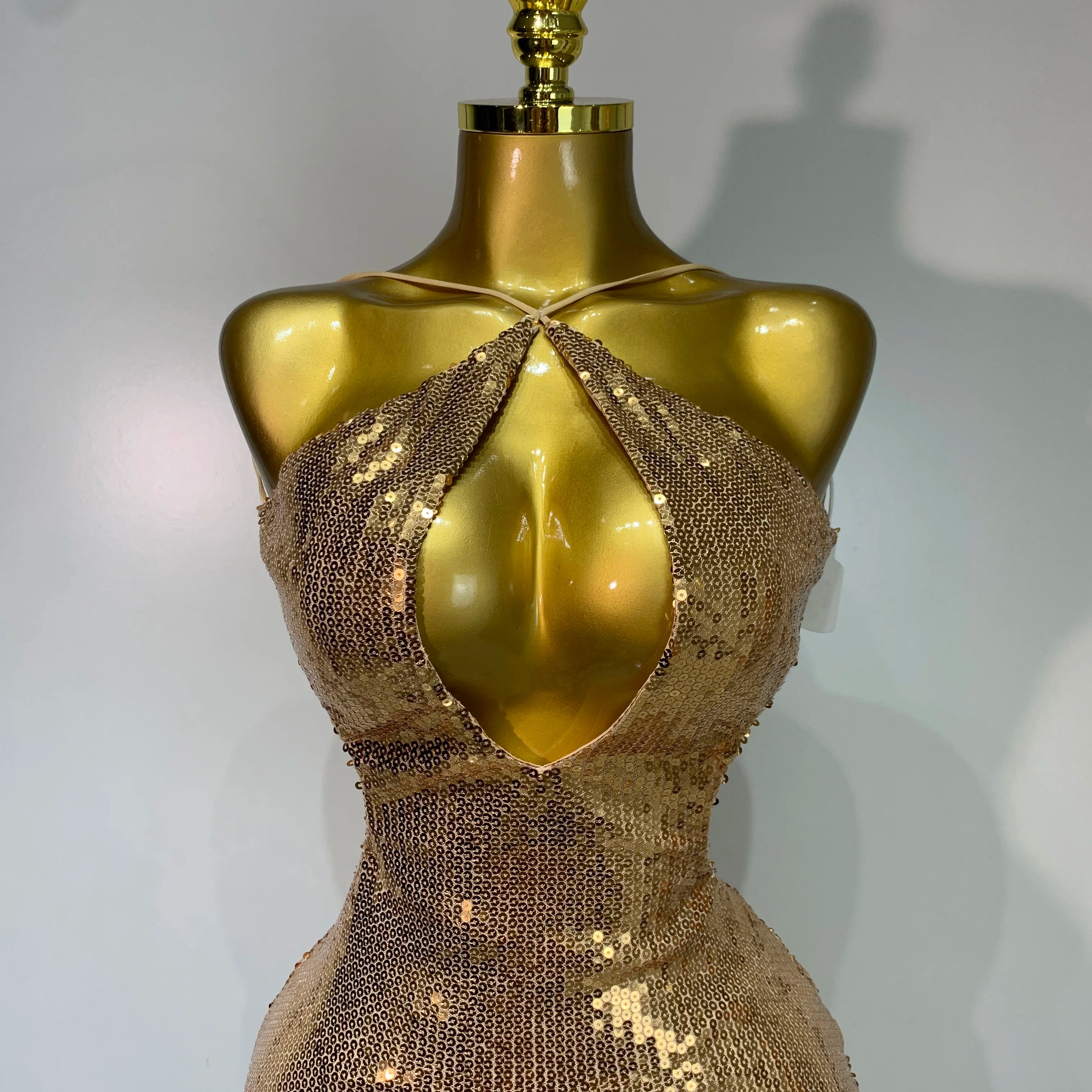 Luxury Sexy Backless Halter Gold Glitter Sequins Maxi Long Dress Elegant Sparkly Evening Party Club Dress Wedding Guest Gown