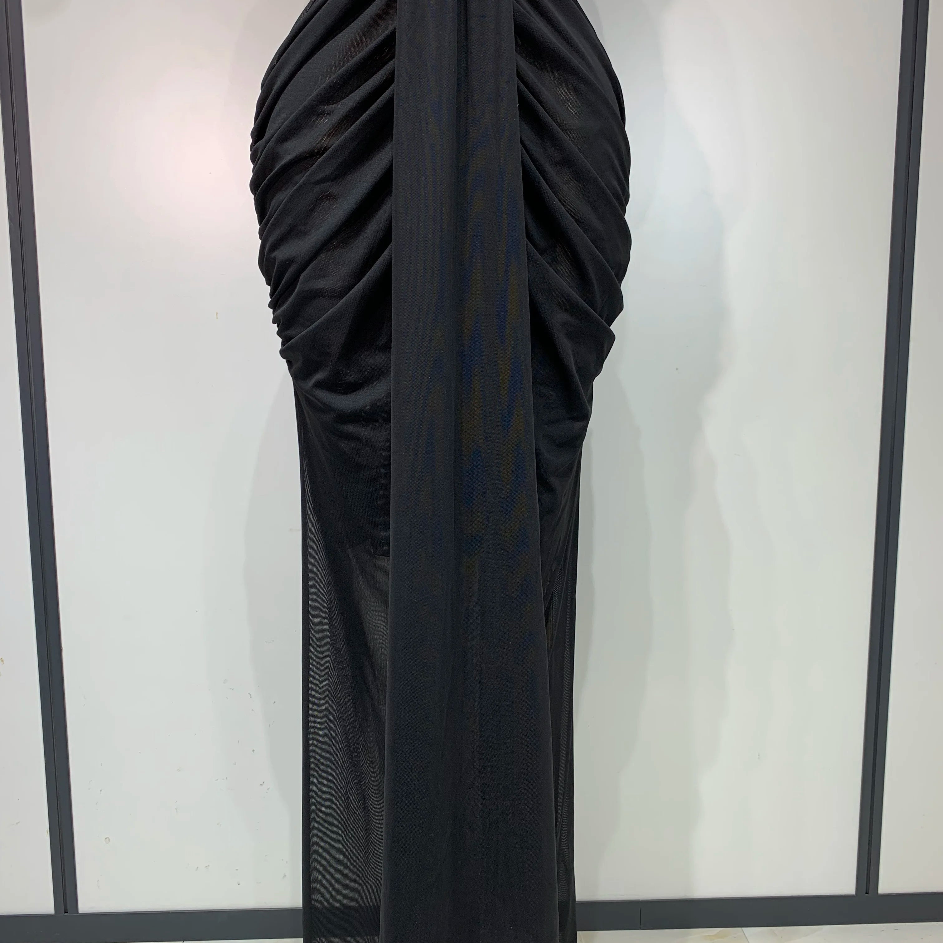 Women Sexy Sleeveless O-Neck Bodycon Mesh Long Dress Hollow Out Celebrate Fashion Show Celebrity Evening Party Club Dress