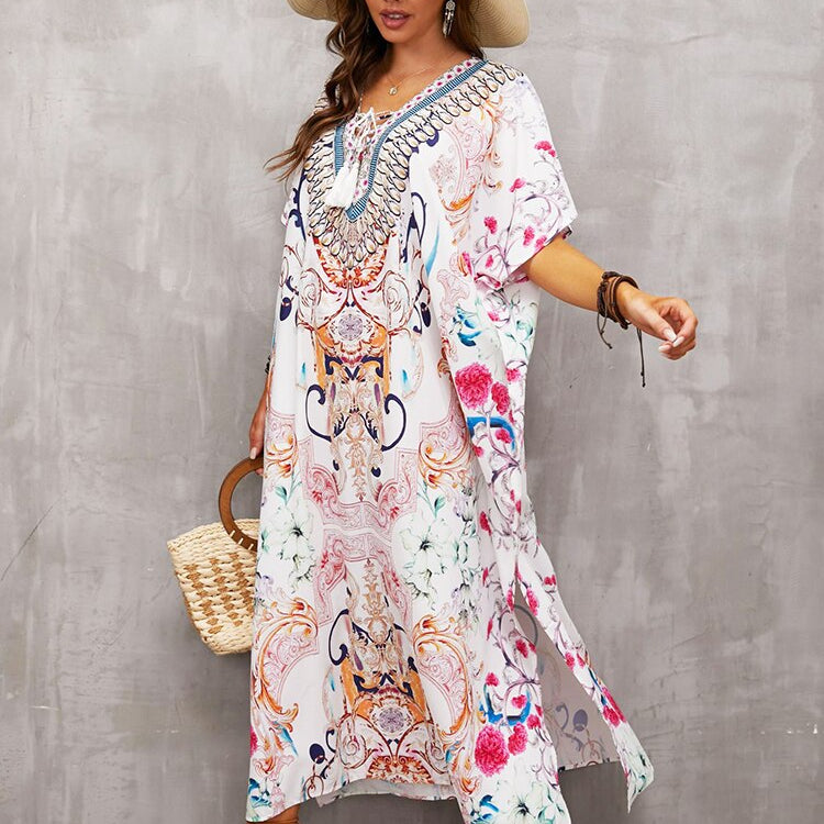 Plus Size Beach Cover Up Robe Plage Pareo Long Dress Summer Beachwear Swimsuit Cover Up Tunic For Beach Kaftan Dress Color 17 One Size