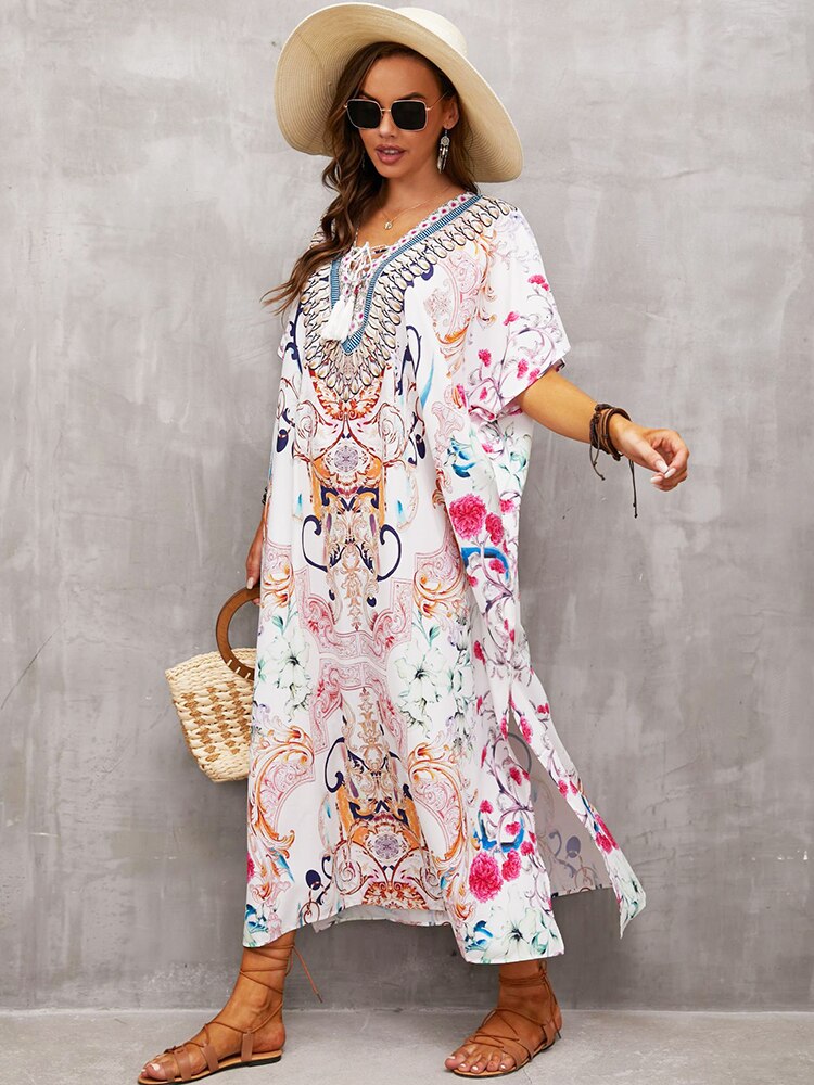 Plus Size Beach Cover Up Robe Plage Pareo Long Dress Summer Beachwear Swimsuit Cover Up Tunic For Beach Kaftan Dress Color 17 One Size