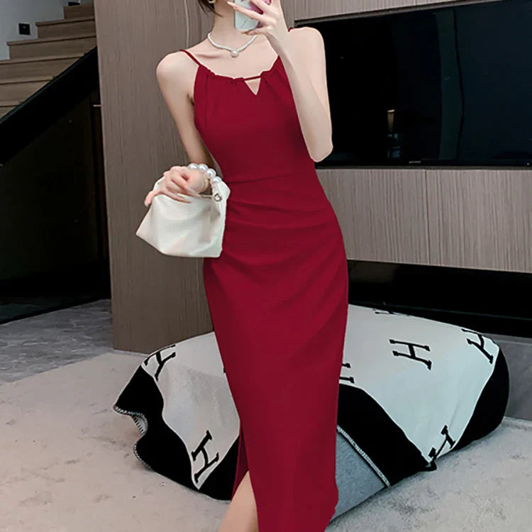 White Hollow Out Sexy Sling Long Dress for Women Korean Luxury Elegant Party Evening Dress Summer Fashion Bodycon Prom Robe