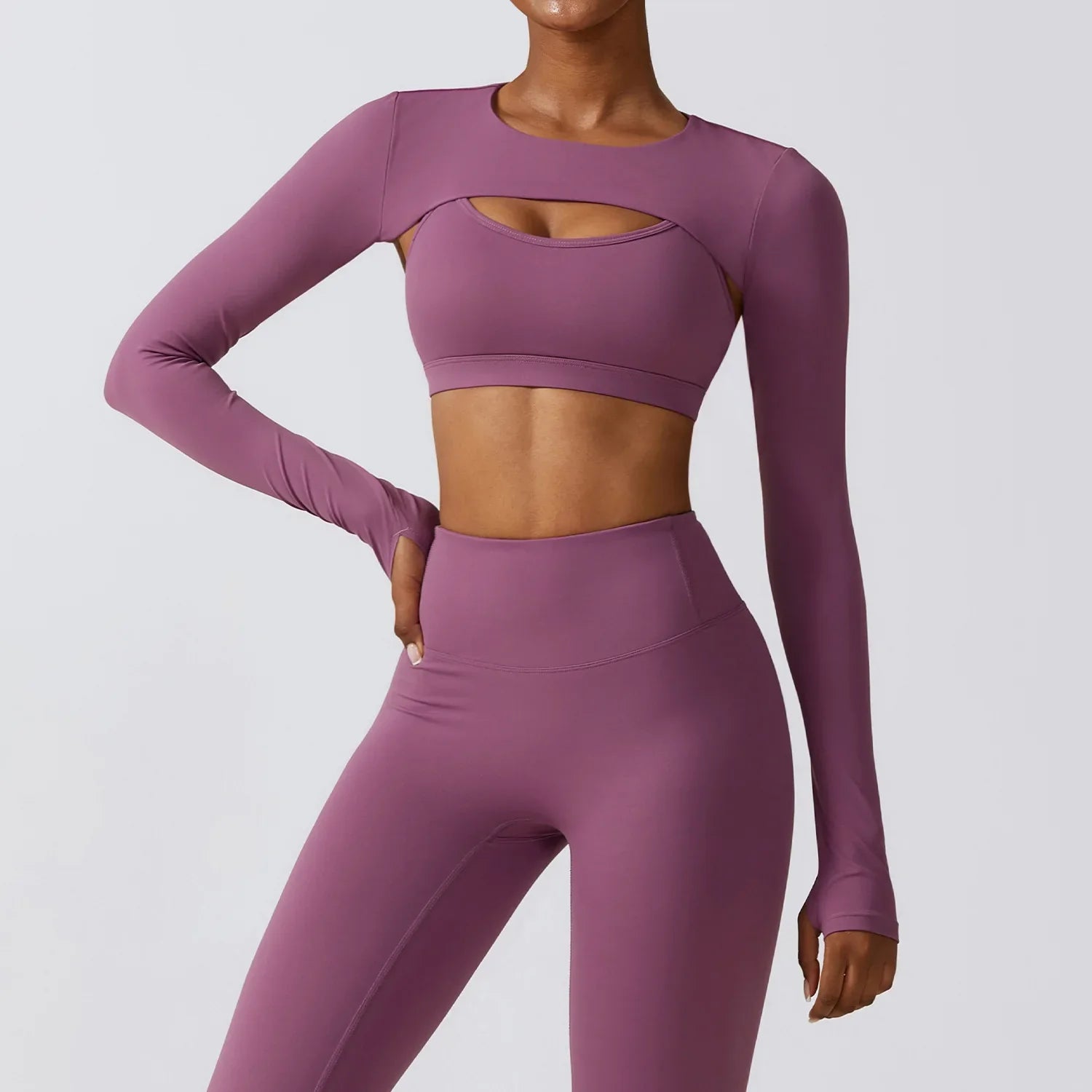 Outfitting Sports Camisole Long Sleeved Shawl Yoga Top Nude Fitness Top Gym Clothes Workout Push Ups Running Sports Smock West plum purple