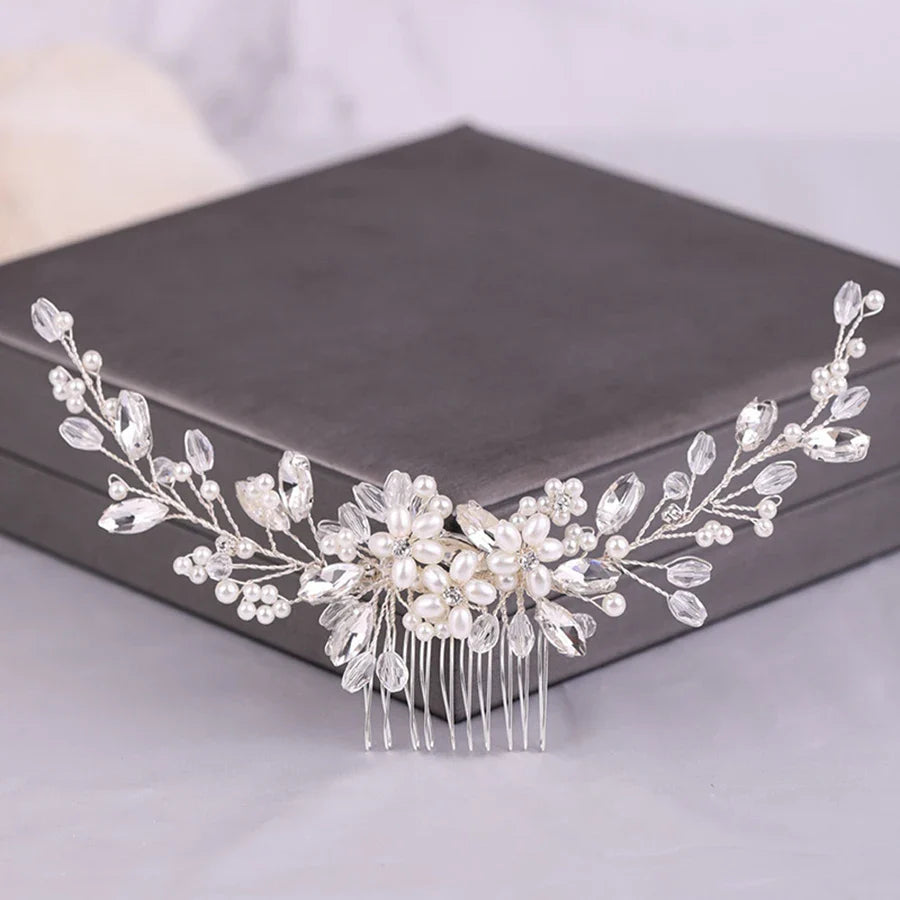 Color Crystal Pearls Wedding Hair Combs Miraculous Women Headbands Accessories Flower Bridal Headpiece Clip Bride Jewelry Gift white