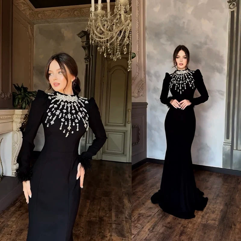 Black Red Color Women Long Sleeve Sexy Shinning Crystal Bodycon Bandage Long Dress Celebrate Evening Party Prom Dress